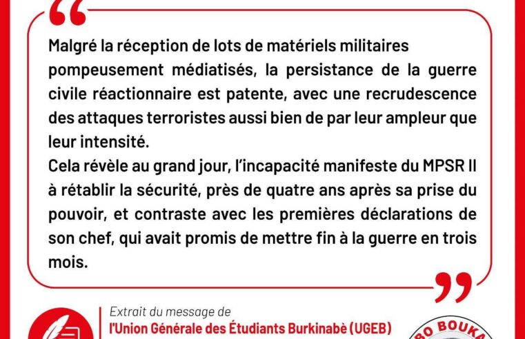 Burkina Faso : l&rsquo;UGEB dresse un bilan sans concession de la gestion sécuritaire sous le MPSR II
