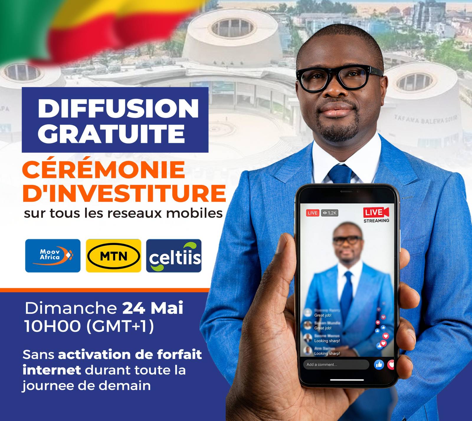 Cérémonie d&rsquo;investiture au Bénin : une diffusion gratuite pour tous les béninois