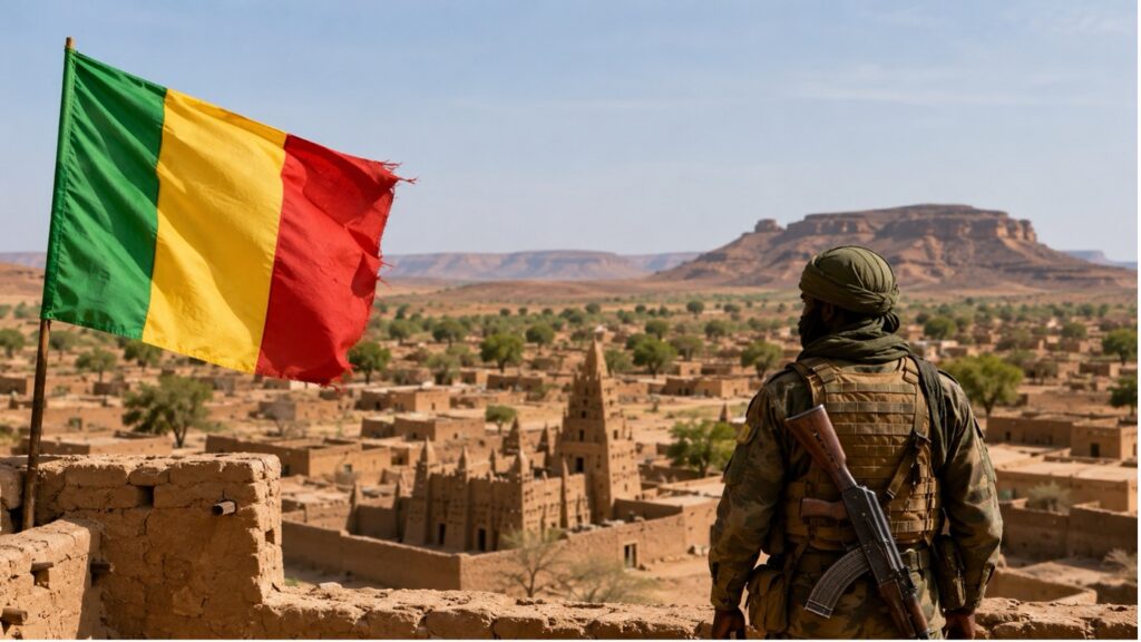 Drapeau du Mali flottant devant un ciel orageux