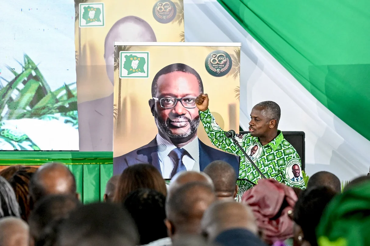 Calice Yapo Yapo, le secrétaire exécutif du PDCI, lors de la célébration du 80e anniversaire du parti, le 9 avril 2026 à Abidjan.