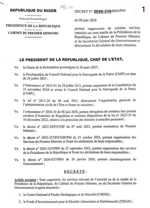 Niger : une rationalisation des services présidentiels et gouvernementaux