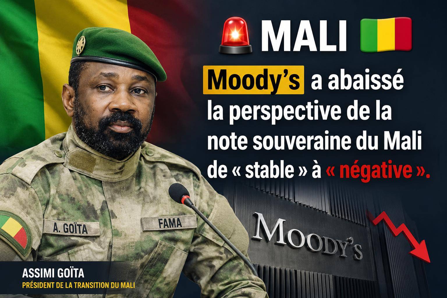 Malien : moody’s alerte sur les risques économiques grandissants