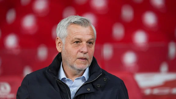 Bruno Genesio, nouvel entraîneur de l'OM, lors d'une conférence de presse