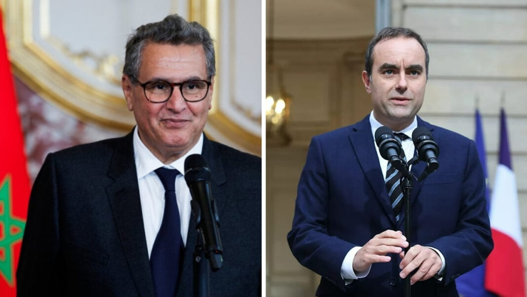 Le ministre marocain Aziz Akhannouch et son homologue français Sébastien Lecornu lors d'une précédente rencontre