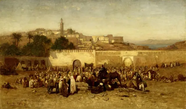 Scène du marché de Tanger au XIXe siècle